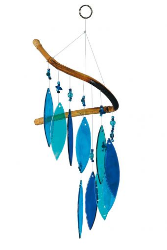 Glas-Windspiel, 10 Blätter, blau-türkis